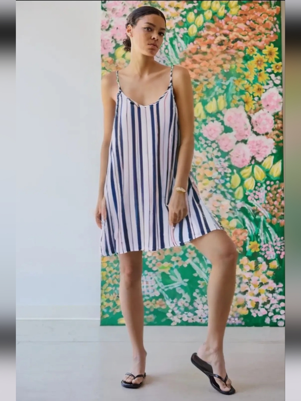 Show Me Your Mumu Striped Slip Mini Dress Size Medium Red White Blue Patriotic